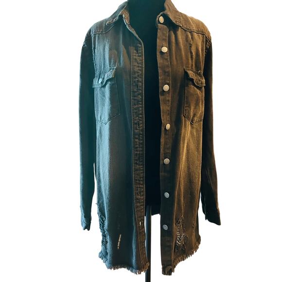 Highway Jeans Black Distressed Denim Shacket Women's Size M Oversized Jacket - Picture 1 of 4